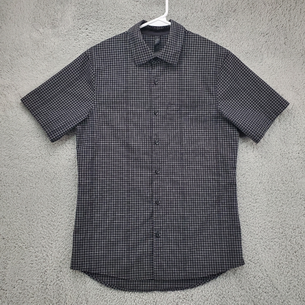 Lululemon Grid Light Short Sleeve Button Up Shirt Mens Size XS Black